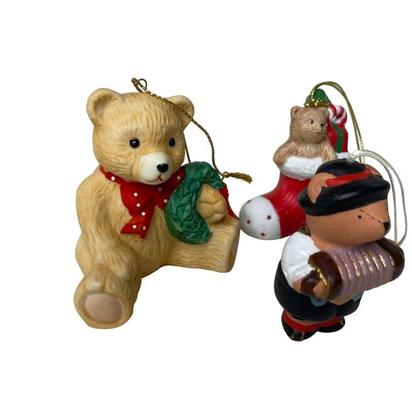 3 Pc Vintage Christmas Ornaments Ceramic Teddy and Friends u - Picture 3 of 15